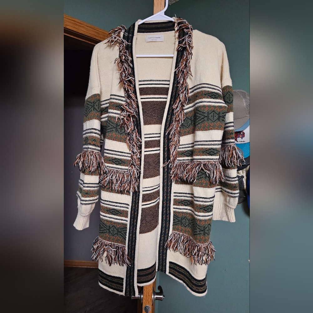 'Saints and Hearts' Western Fringe Cardigan S/M
